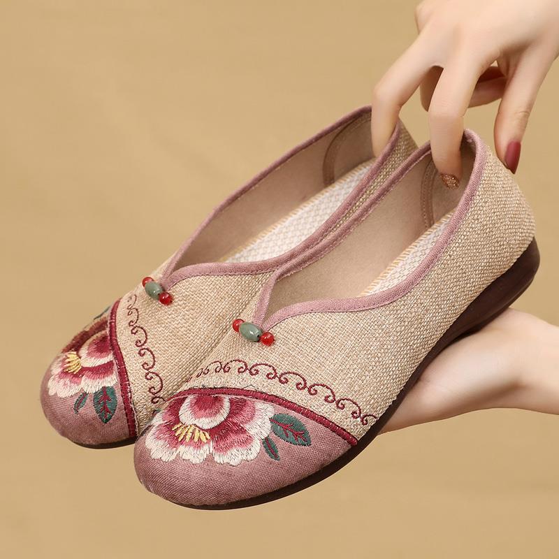 绣花鞋女中国风复古汉服鞋老北京布鞋亚麻女单鞋民族风平底妈妈鞋