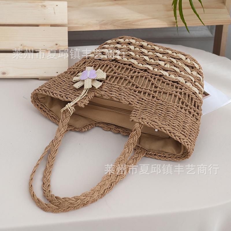 田园风草编包女2024新款海边度假编织手提包大容量时尚单肩腋下包