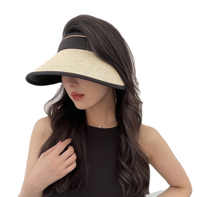 Visor Straw Hat Women's Summer Storage Sun-Proof Sun Protection Hat Women's Outdoor Cycling Vinyl UV-Proof Sun Hat