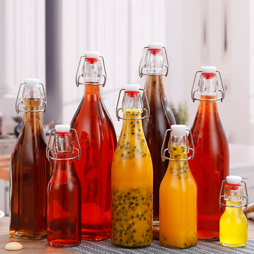 圆形卡扣玻璃瓶透明密封果汁酵素饮料瓶250ml玻璃白酒瓶泡酒空瓶