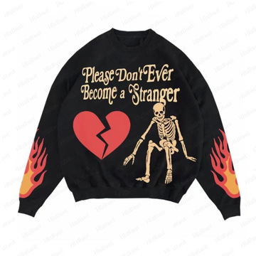 美式复古骷髅印花针织衫oversize小众高街潮牌ins男女设计感毛衣