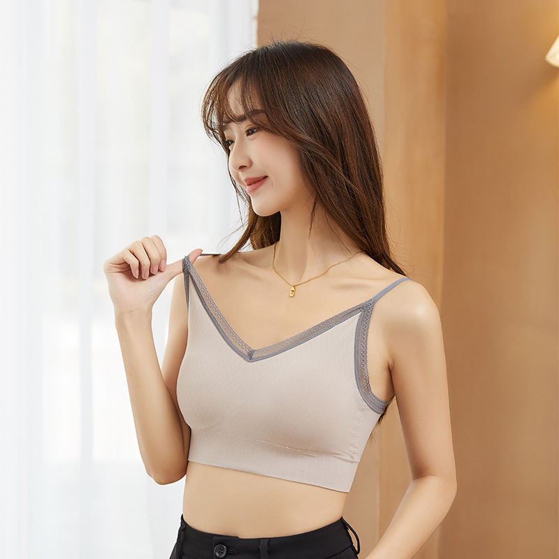 春夏新品撞色大u美背吊带文胸女 固定胸垫抹胸无钢圈运动内衣裹胸