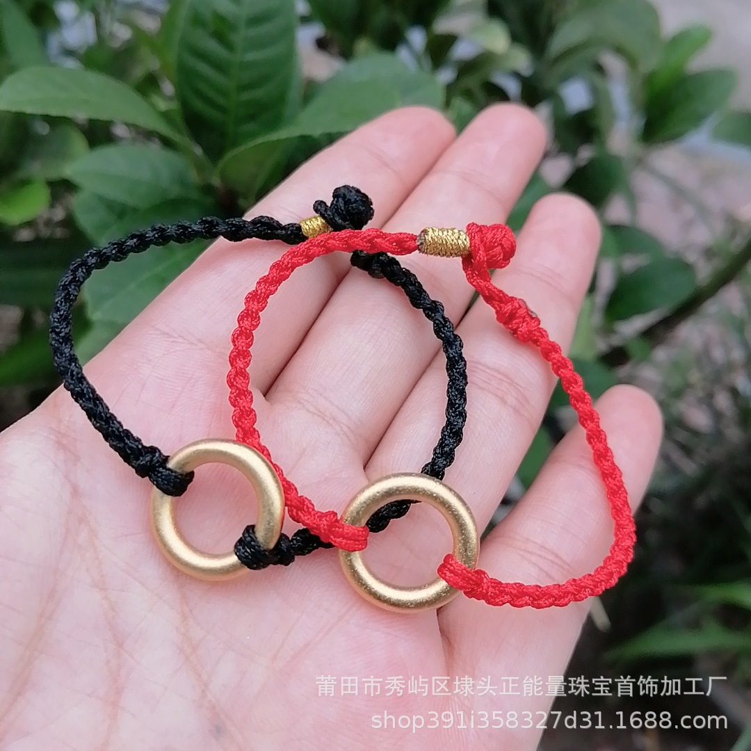 周家同款甜甜圈情侣手链 手工编织男女素圈金线闺蜜脚链 直播代发
