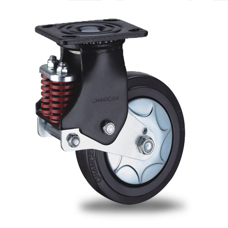 厂家销售重型减震脚轮万向轮刹车轮枣红pu轮大载重工业轮子车轱辘