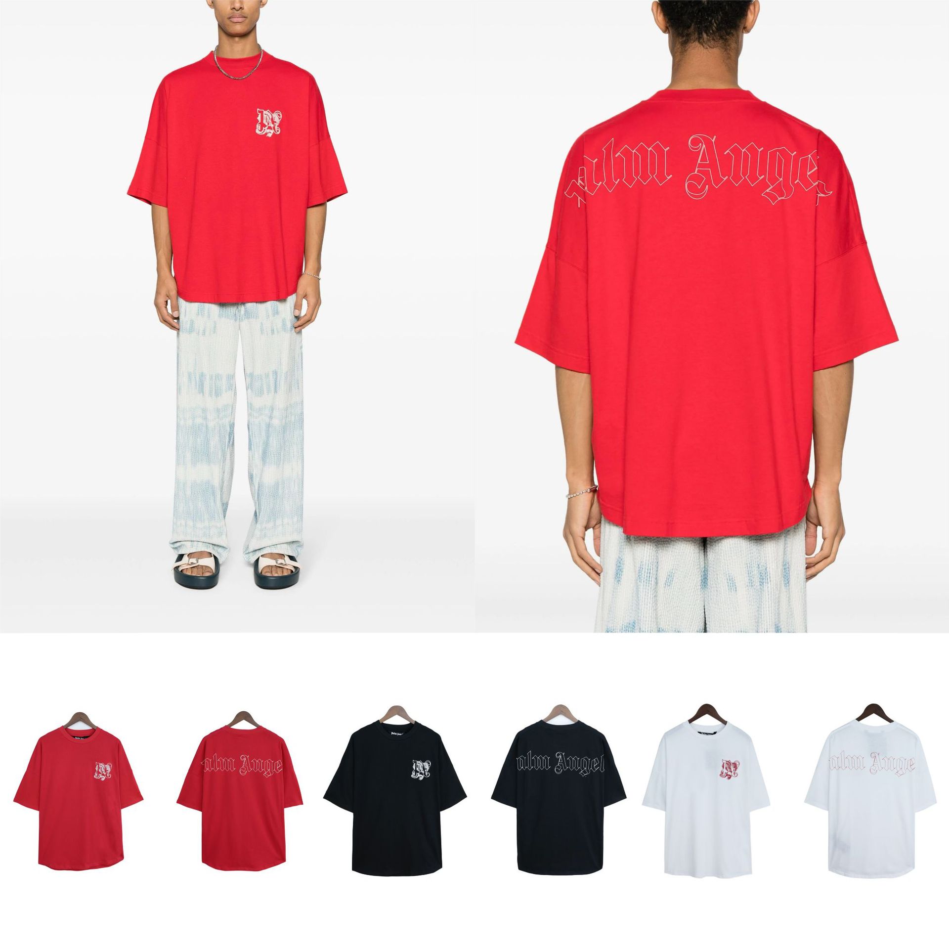 欧美潮牌夏季棕榈天使 龙年限定飞龙字母刺绣印花短袖男女宽松t恤