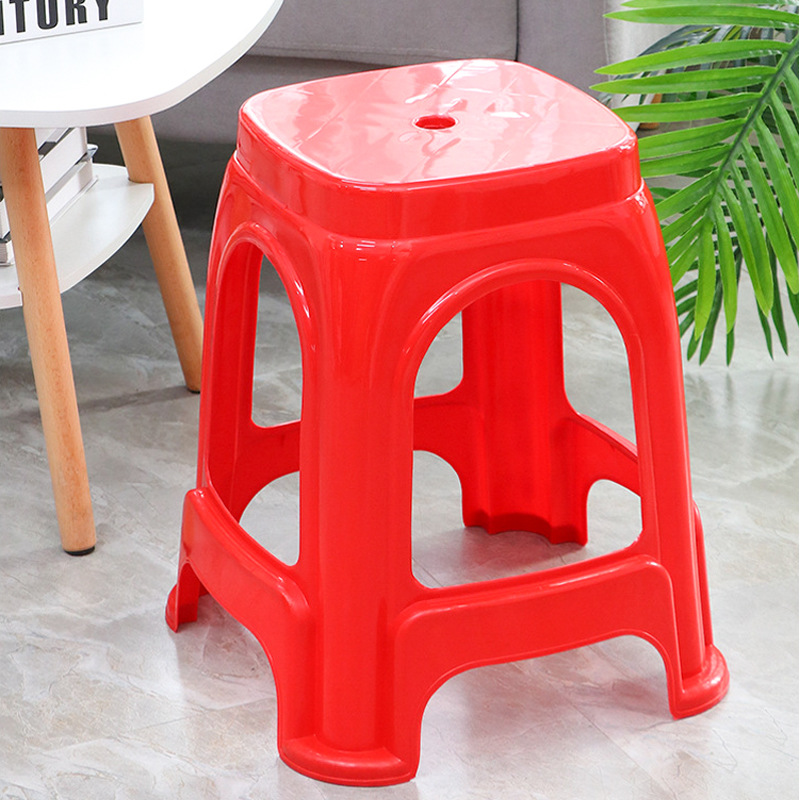 家用塑料凳子 加厚客厅餐桌方凳椅子 大排档红色塑料椅高脚凳批发
