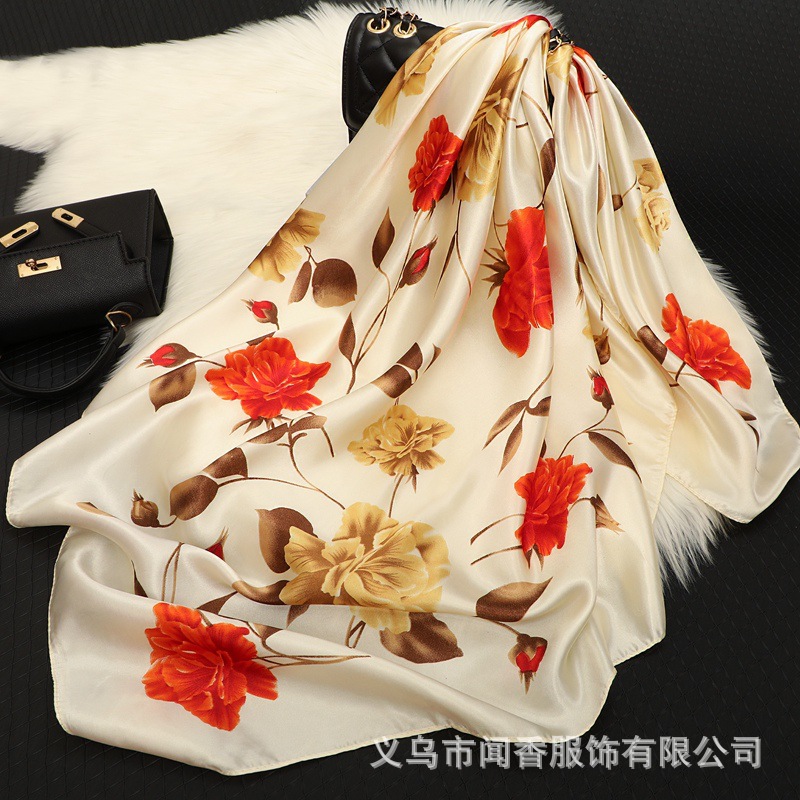 Tiktok Hot-Selling New Arrival 90 Satin Square Scarf Holiday Gift Silk Scarf for Women Spring and Summer All-Match Sun Protection Thin Headcloth