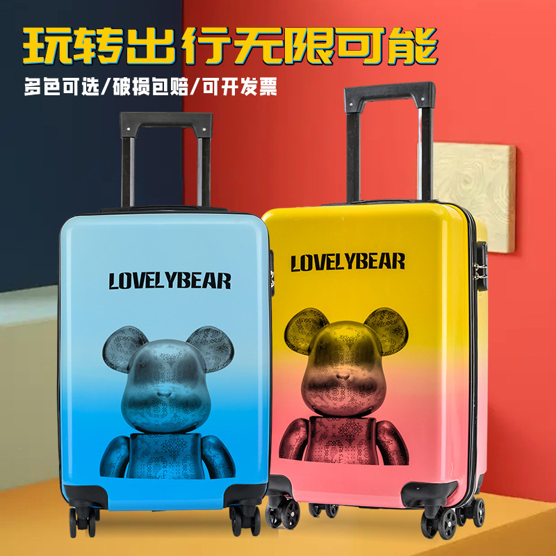 2022 New Gradient Love Bear Luggage Cute Trendy Fashion Trolley Case Outdoor Travel Suitcase