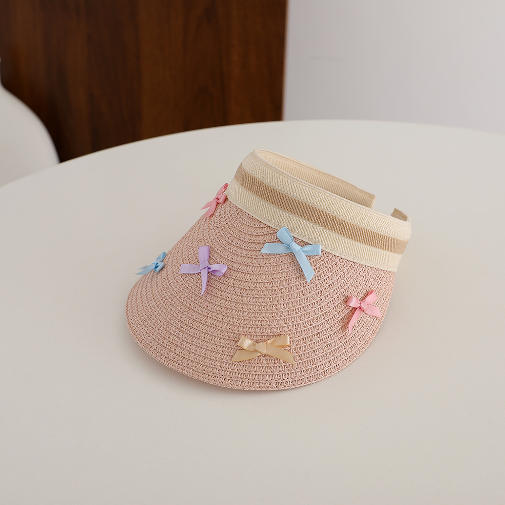 Children's Topless Hat Sun Protection Sun Hat Uv Protection Peaked Cap Boys and Girls Colorful Bow Big Brim Straw Hat