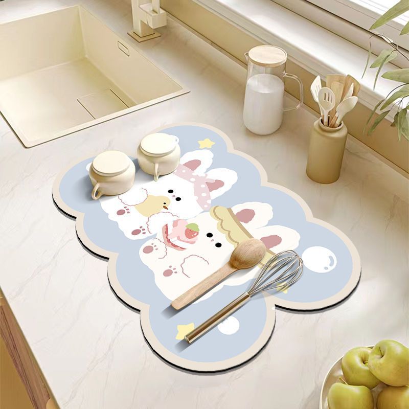 Cartoon Style Kitchen Easy-to-Dry Water Draining Pad Surface of Washbasin Scrubbing Mat Heat Insulation Coaster Imitation Diatom Mud Absorbent Pad