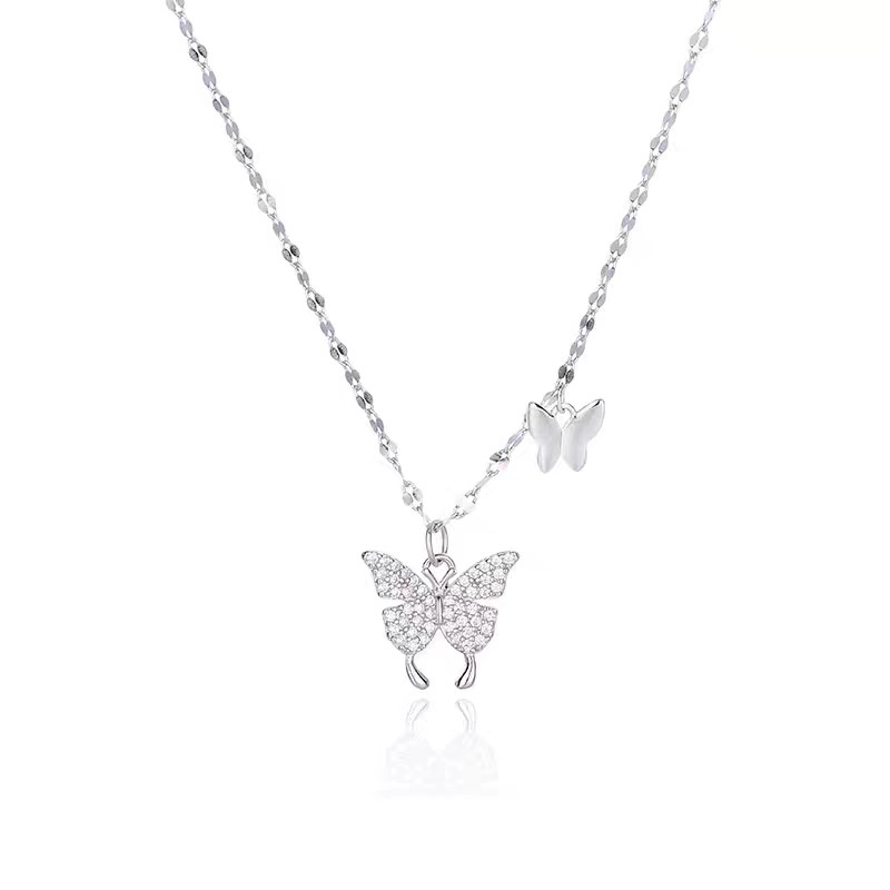 S925 Sterling Silver Butterfly Necklace for Women Minority Simple Versatile High-Grade Clavicle Chain Autumn and Winter Valentine's Day Accessories Wholesale