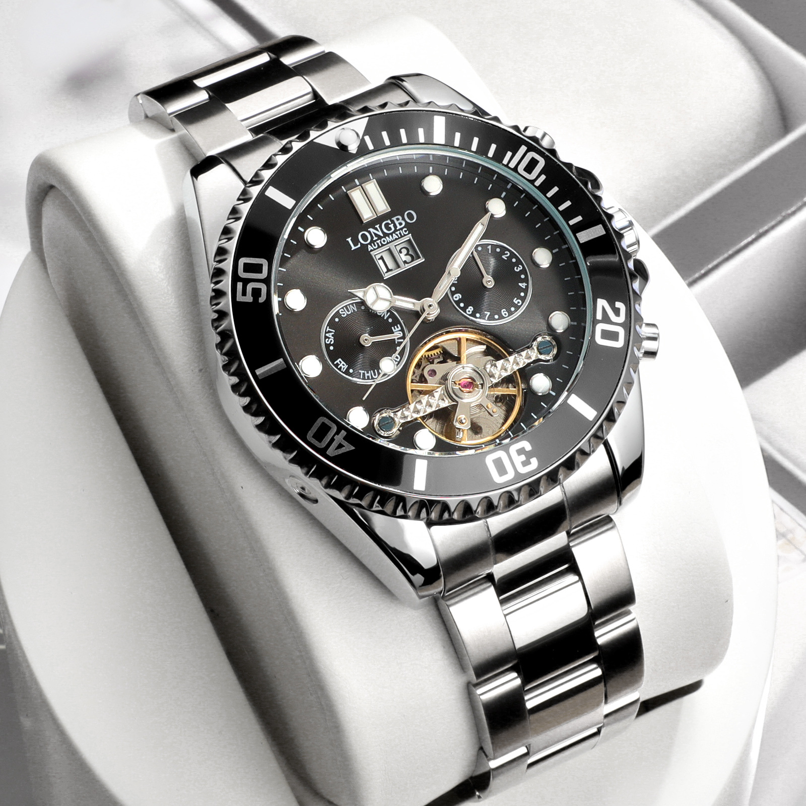 longbo龙波品牌新品全自动镂空透底机械表防水机械男士腕表83225g