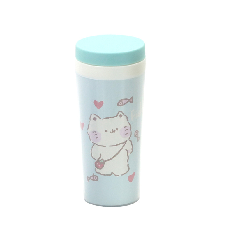 Cartoon Double-Layer Cup Watercolor Tumbler Student Male and Female Portable Gift Cup High Temperature Resistant Sealed Leak-Proof Plastic Cup