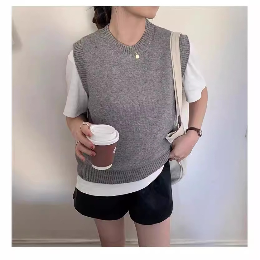 2024新款小背心针织马甲女套头韩版圆领毛衣外穿百搭毛线坎肩外搭