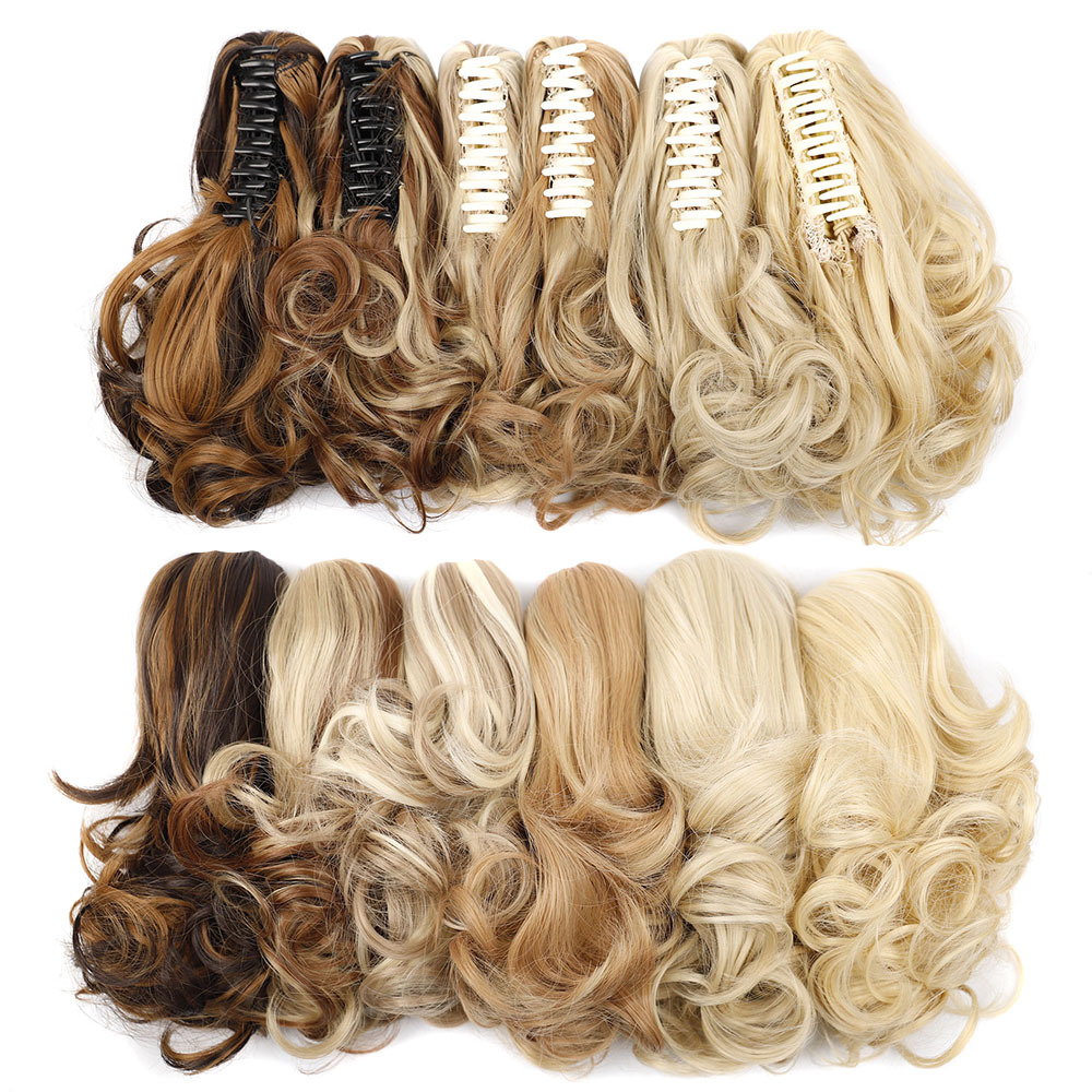 european and american wig female short hair ponytail pear flower roll chemical fiber high ponytail natural fluffy curly hair tiger mouth clip ponytail