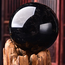 天然黑水晶球摆件原石打磨风水客厅玄关居家招财摆件高档开业礼物