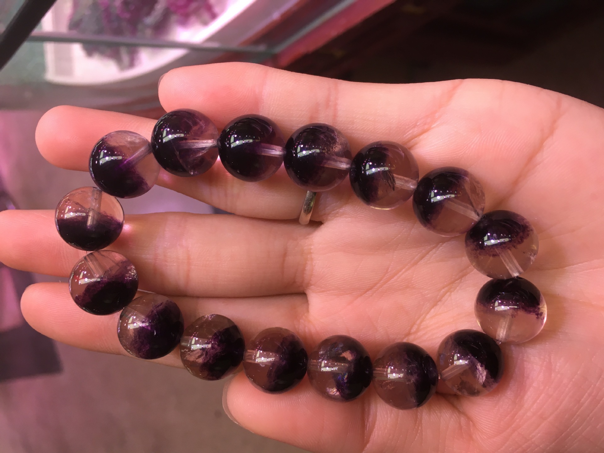 紫萤石手链女款紫幽灵手串聚宝盆萤石手饰紫色水晶饰品送礼