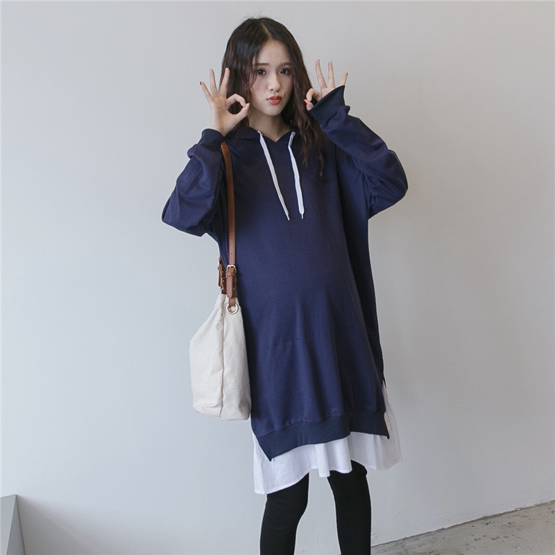 孕妇装秋冬装卫衣韩版加绒加厚中长款宽松休闲连帽外套上衣-阿里巴巴