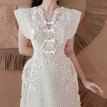 越南小众蕾丝连衣裙女2024年夏季新款收腰显瘦气质设计感短裙1019