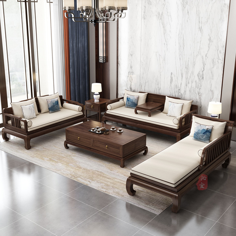 新中式实木沙发组合乌金木禅意中式罗汉床贵妃榻明式客厅全套家具