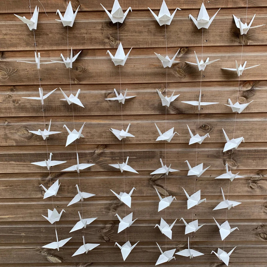 千纸鹤折纸成品白色纸鹤串草坪婚礼场景布置用品生日门帘装饰品