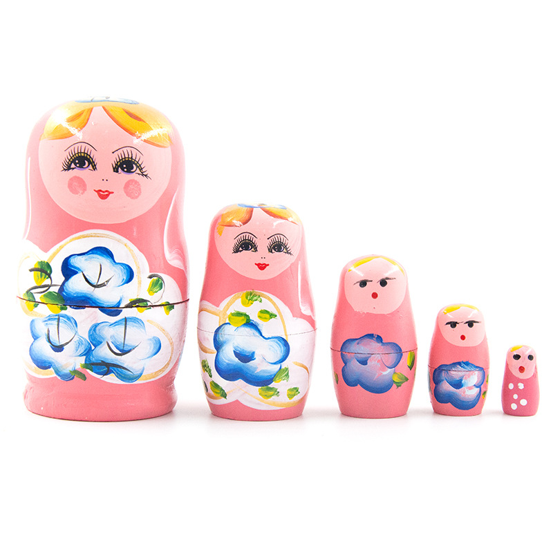 Russia Matryoshka Doll Five-Layer Hand Painted Paint Tourist Attractions Stall Supply Wooden Craftwork Decoration Toys Wholesale