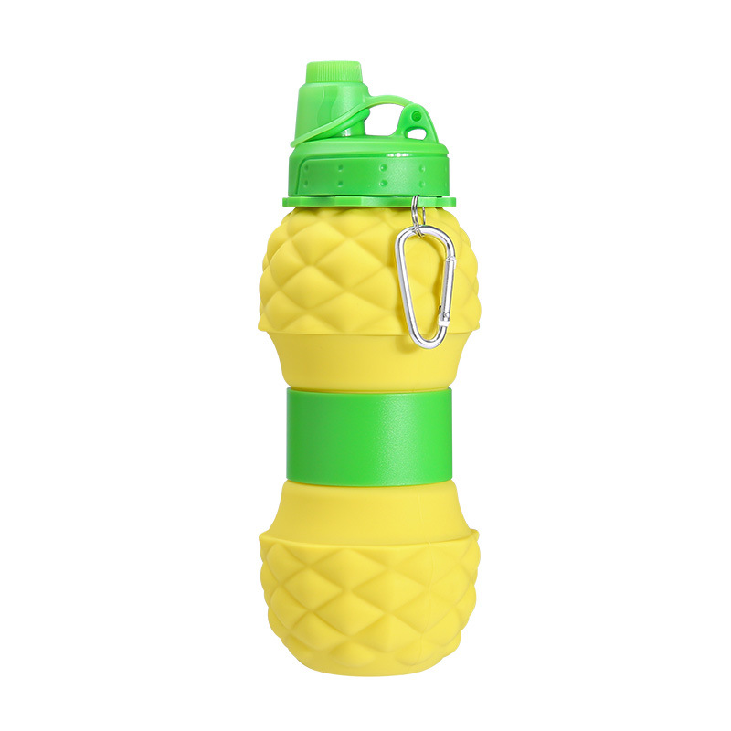 New Folding Silica Gel Cup Cross-Border Cartoon Pineapple Telescopic Water Bottle Outdoor Sports Bottle