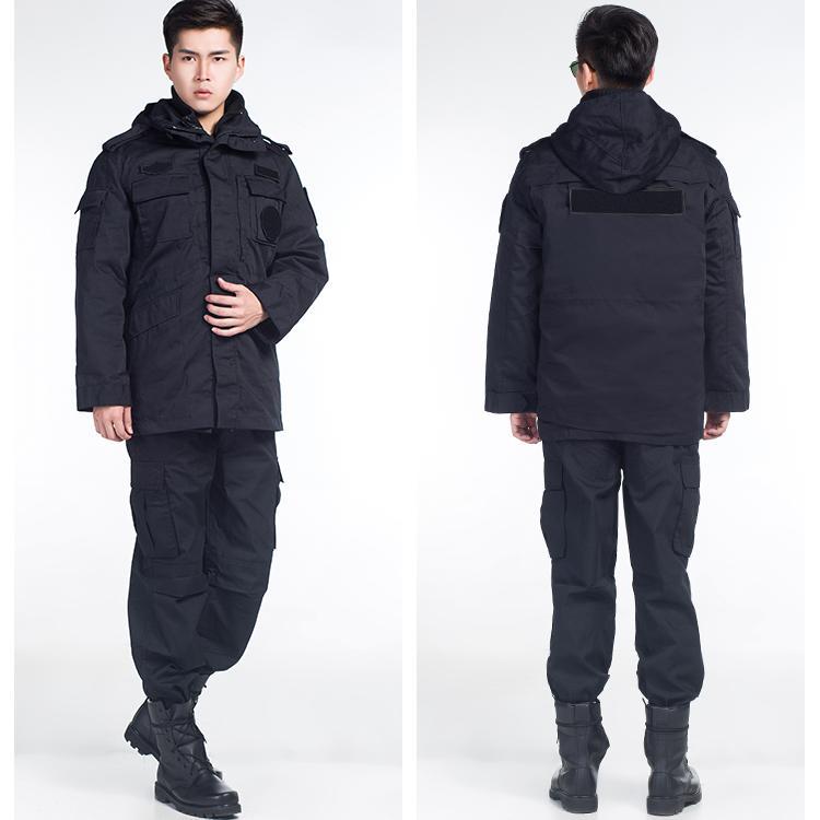 黑色特勤服冬装棉服安检特保执勤标志大衣冬季保安保暖防寒工作服