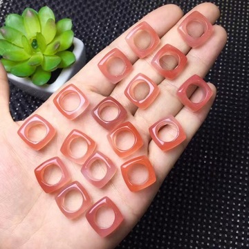天然粉盐源玛瑙方形跑环荔枝冻白玛瑙佛念珠文玩卡环diy配件批发