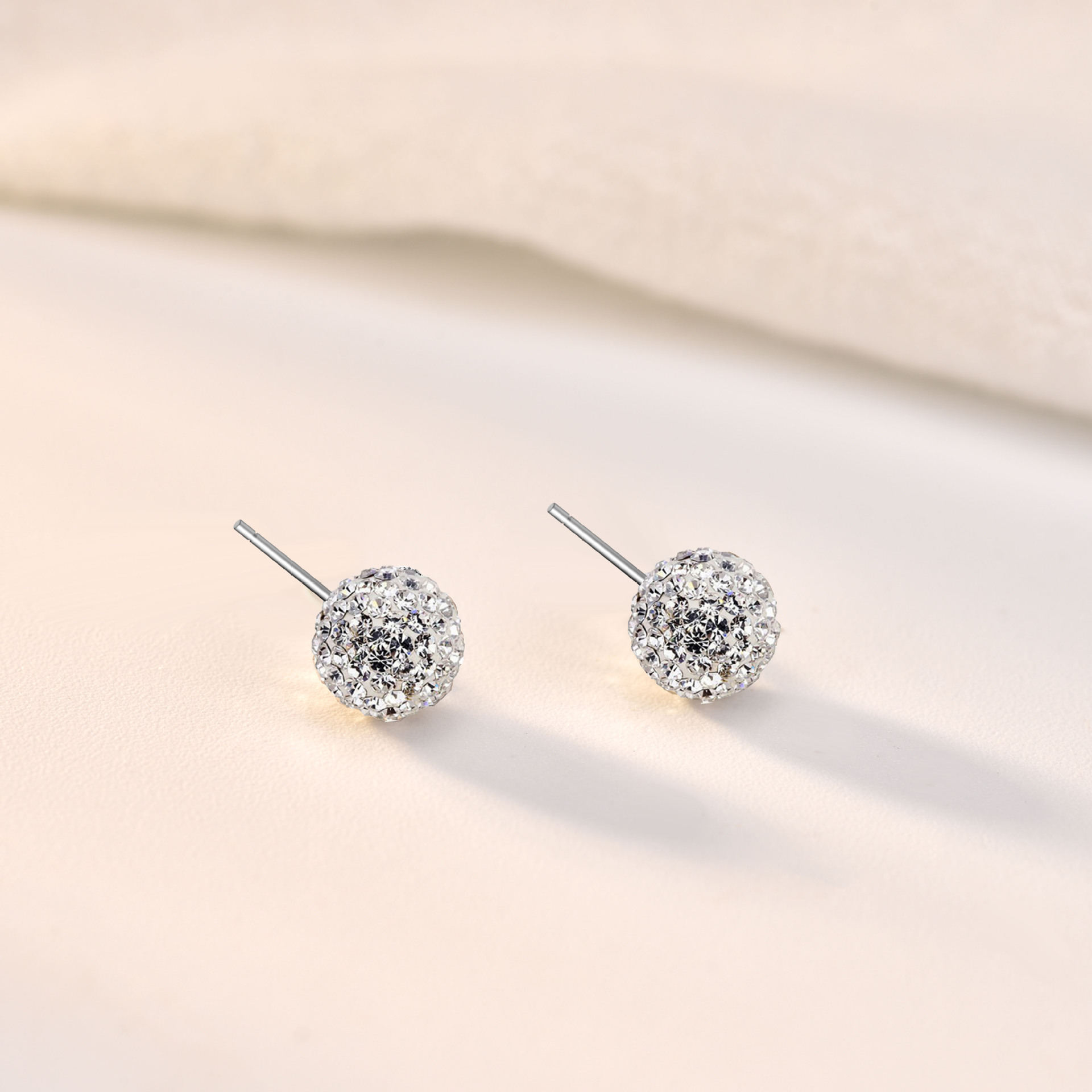 简约时尚银耳钉香巴拉球女925银满钻圆球耳钉跨境电商直播货源