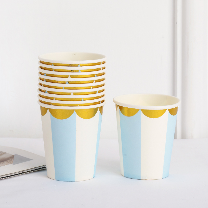 Cross-Border Paper Cup Factory Wholesale 9 Oz 250ml Gilding Printing Stripe Thickening Paper Cup Disposable Cup