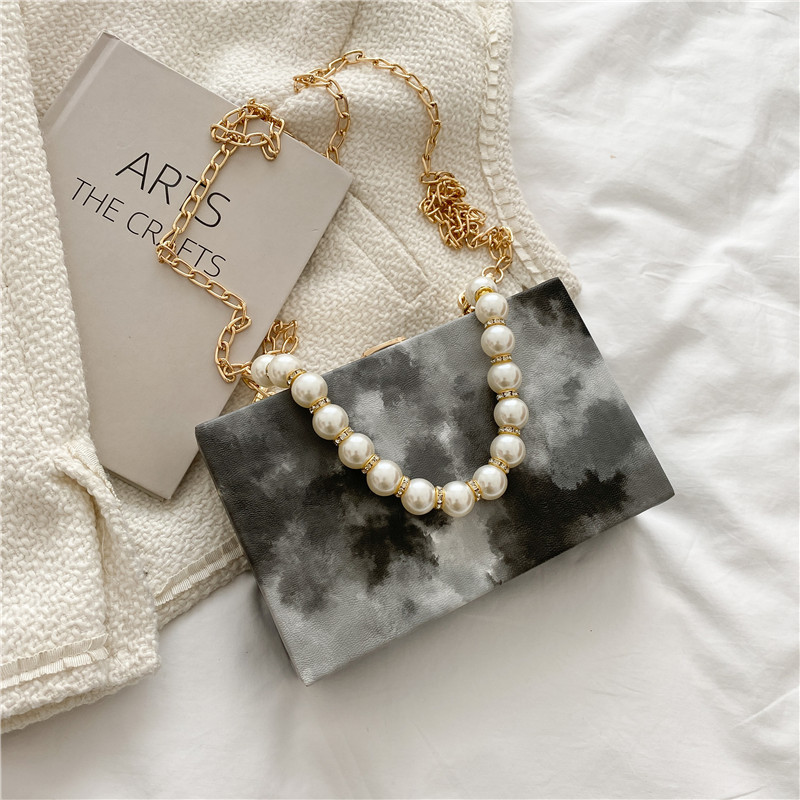 Painted Bag 2023 New Women's Bag Special-Interest Design Crossbody Bag Chain Bag Internet Celebrity Hand-Carrying Pearl Box Bag