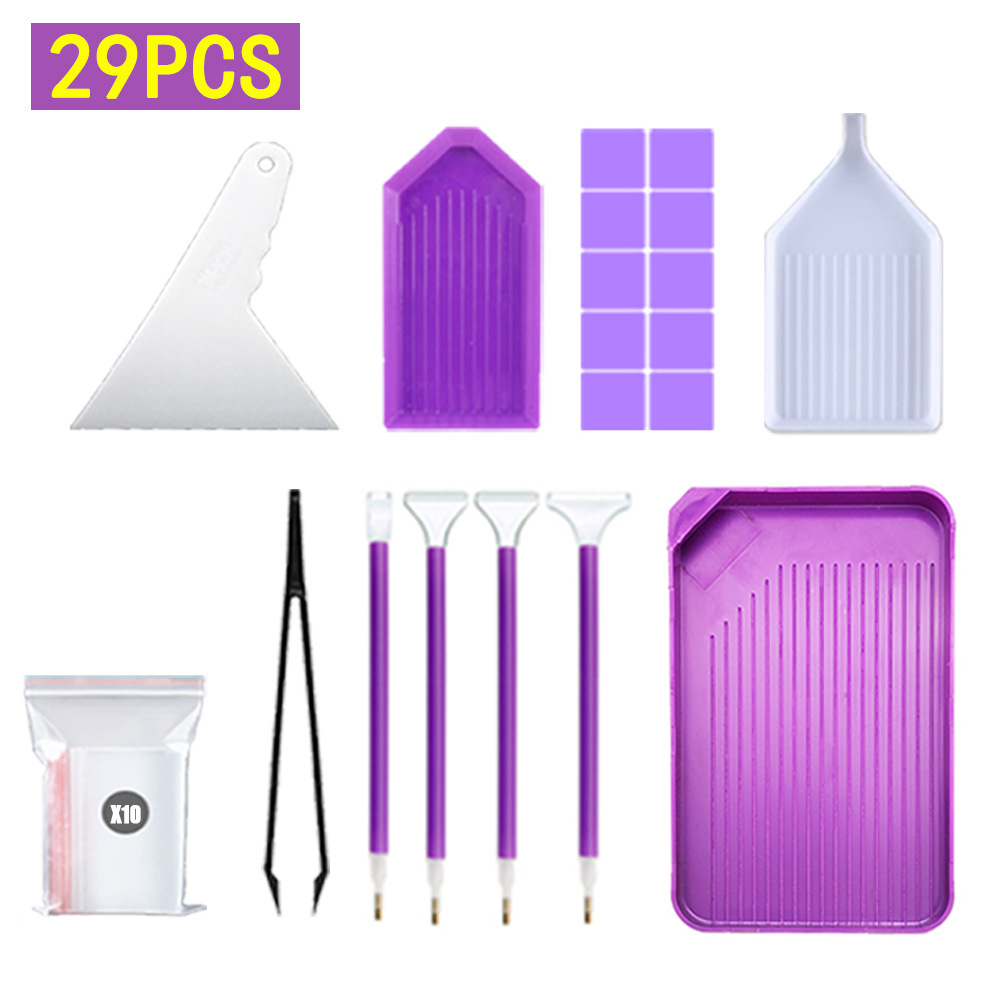 New Diamond Painting Tool Set Funnel Spot Drill Plate Spot Drill Rhinestone Pen Plaster Purple 28 Grid Storage Box Accessories Accessories