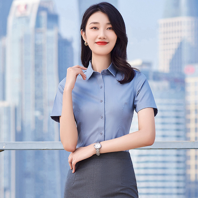 办公室女文员工作服短袖天丝棉衬衣商务正装职业装衬衫女酒店工装