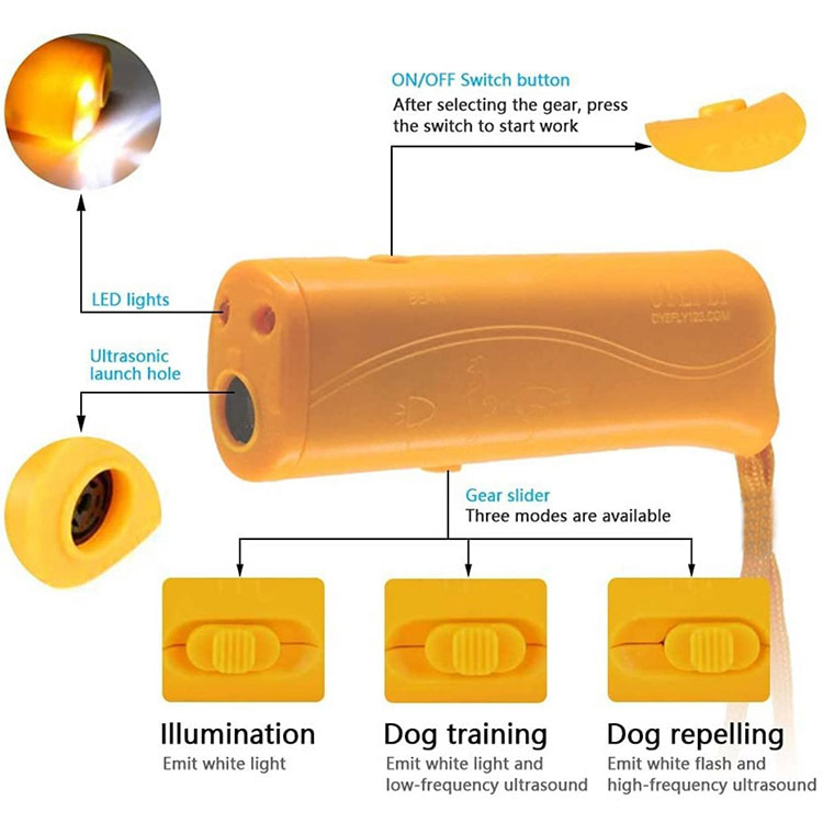 Handheld Ultrasonic Dog Dispeller Cross-Border Double-Headed LED Flashlight Dog Repellent Portable Dog Trainer Barking Dog Device