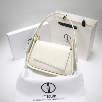 香港itgdledy真皮白色包包高级质感小众设计女包大容量单肩腋下包