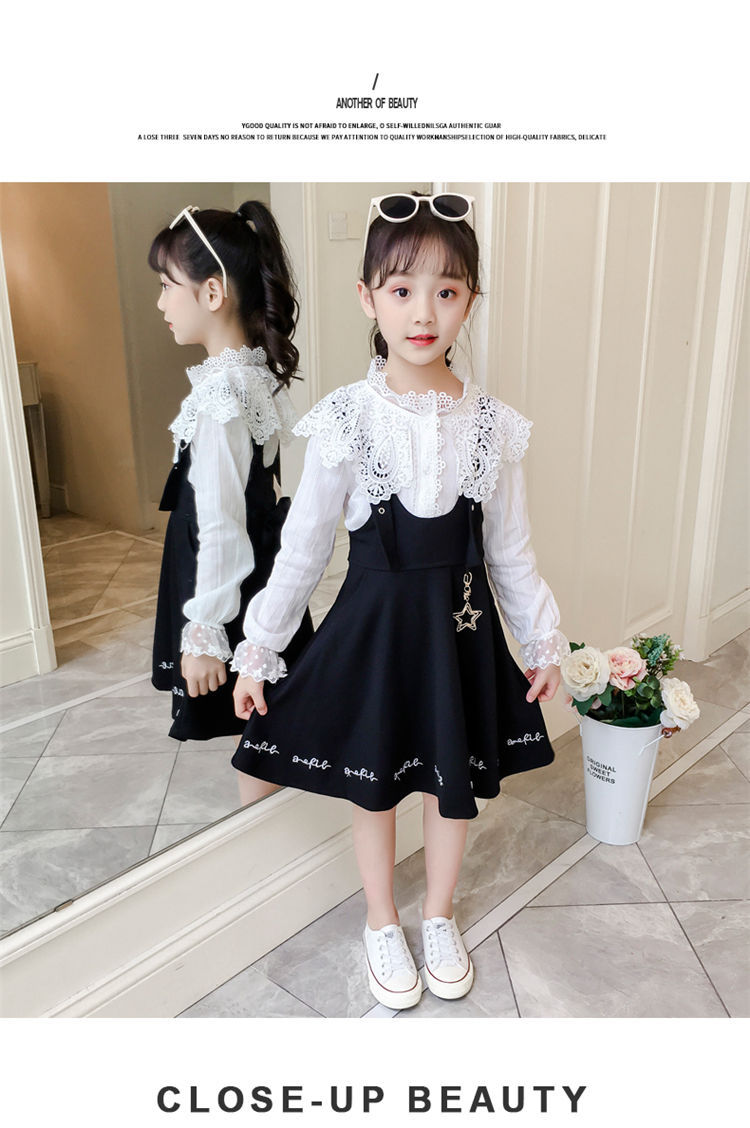 女童套装春秋装背带裙中大童儿童时尚韩版背心裙小女孩洋气连衣裙