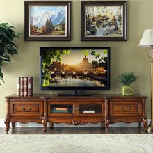 美式实木电视柜茶几欧式客厅电视机柜2.4米小户型窄款别墅地柜1.8