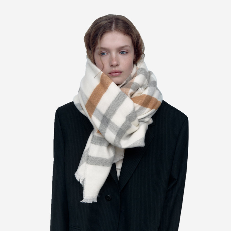 European and American Style Autumn and Winter New Double-Sided Plaid Scarf Color Stripes Jacquard All-Match Cashmere-like Raw Edge Warm Scarf for Women