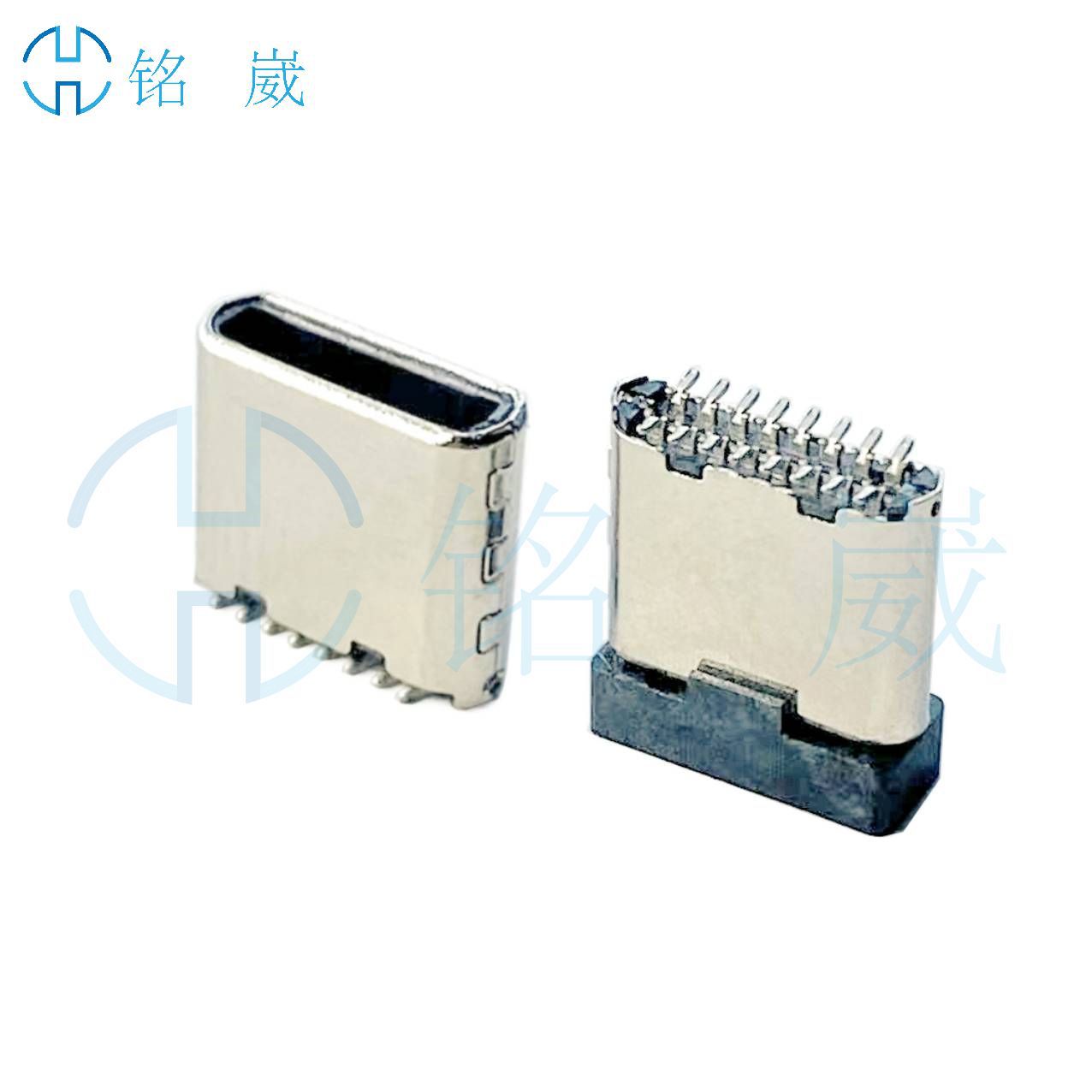 16pin立贴公头type-c 16p立式贴片无脚侧边铆合高h=7.