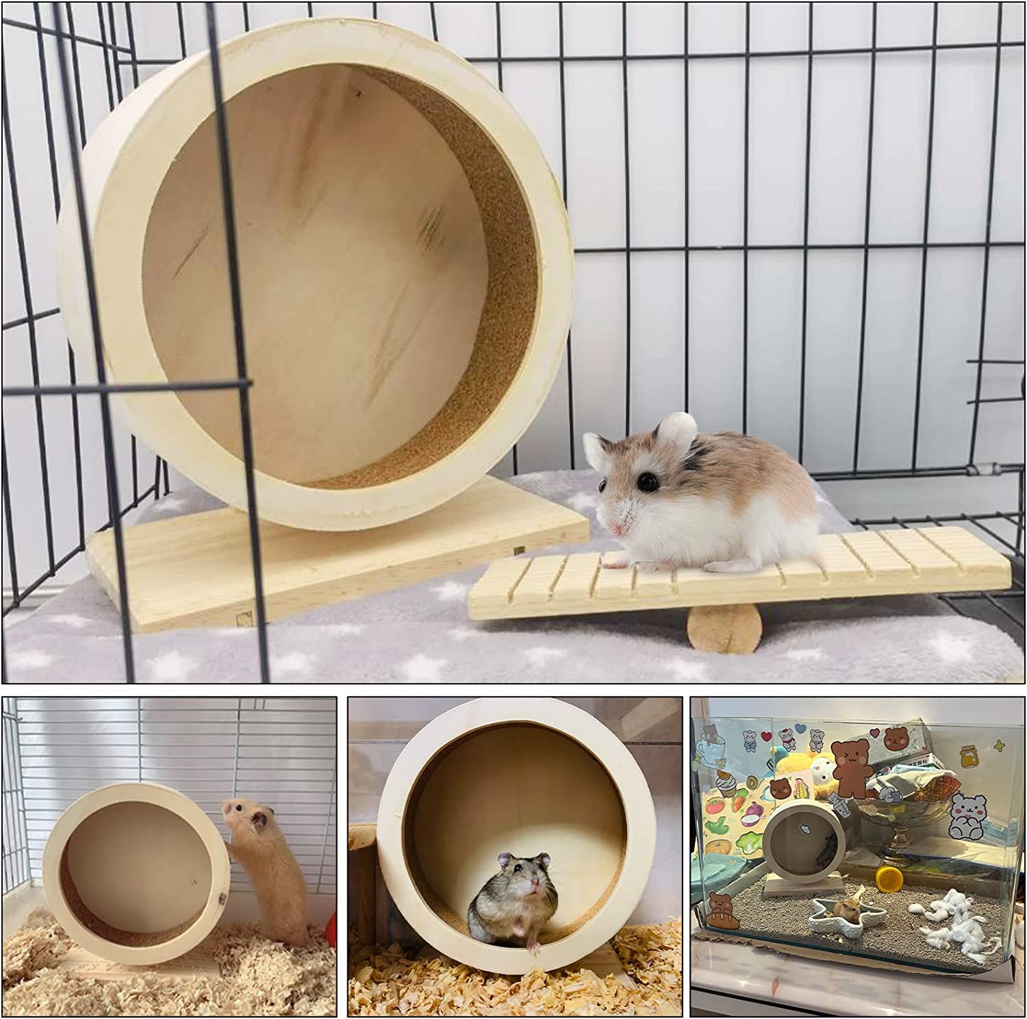 木质静音仓鼠跑轮大号带支架滚轮金丝熊蜜袋鼯小宠玩具用品跑步球