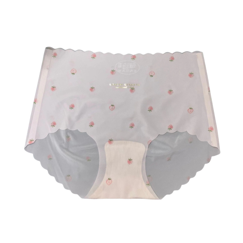 Internet Hot Ice Silk Ultra-Thin Seamless One-Piece Strawberry Underwear Ladies Mid Waist Comfortable Breathable Girls' Briefs
