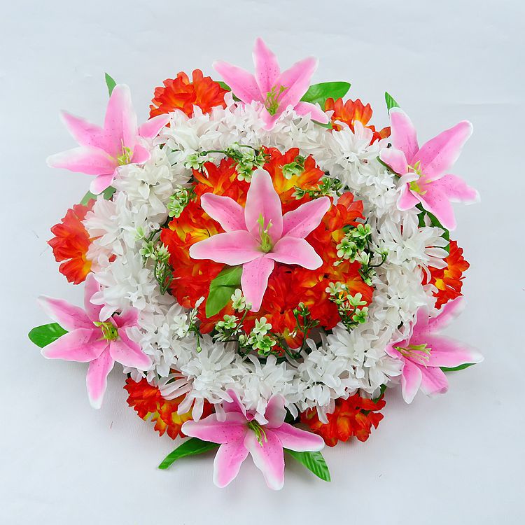 照屏仿真批发绢花祭祀花圈人造花清明节殡葬用品仿真百合菊花花环