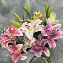 3D打印百合花仿真花 大百合手感假花 2花1蕾家居装饰假花摄影道具