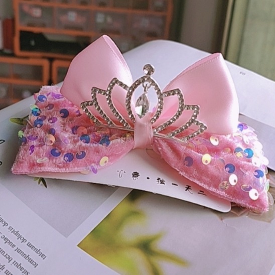 Children's New Popular Three-Dimensional Bow Barrettes Girls Headdress Little Princess Crown Headdress Bun Head Clip