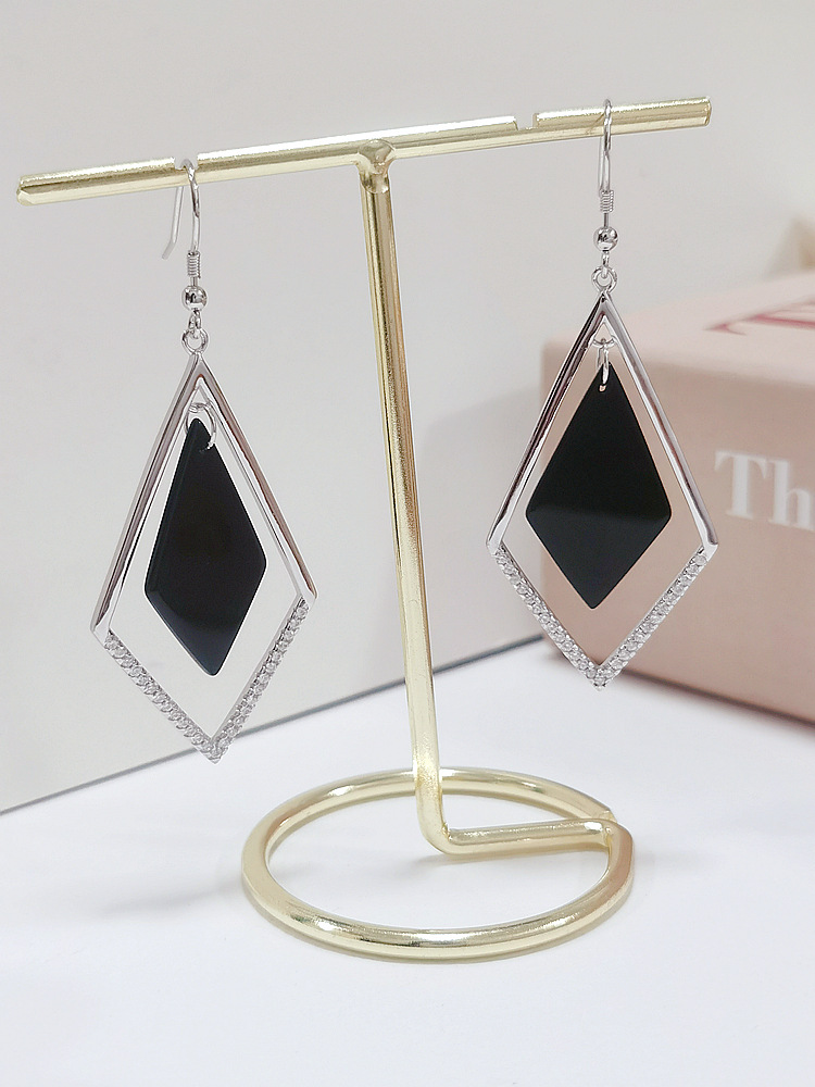 eh803795k菱形黑玛瑙镶石耳环
