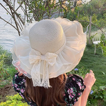 沙滩帽子女夏季时尚出游海边太阳帽可折叠草帽大帽檐遮阳防晒帽