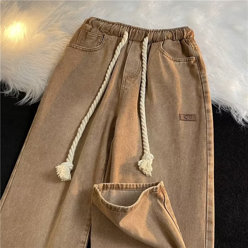 Jeans Men's Autumn and Winter High Street Vibe Straight-eg Pants Fashion Brand Retro oose All-Match Casual ong Pants