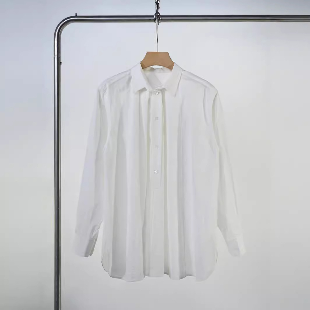 lemair*风24春夏新款极简风匹马棉全棉褶裥半开领衬衣女衬衫-阿里巴巴