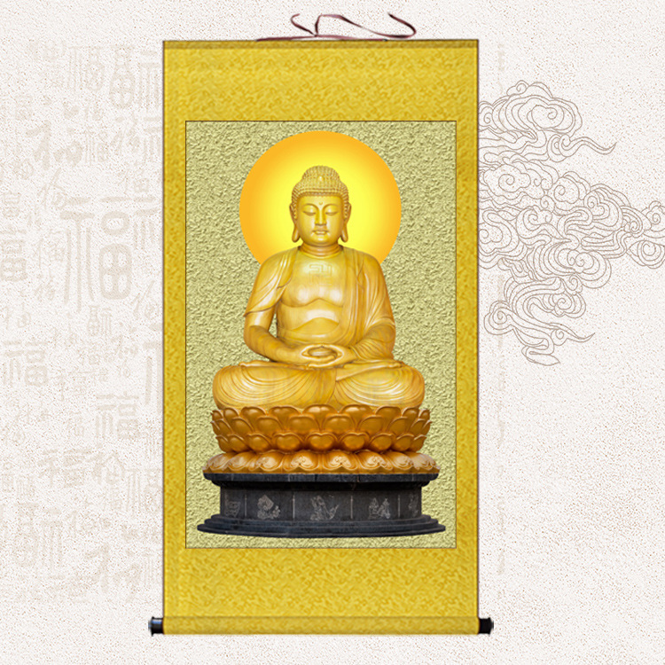 金身释迦牟尼佛像挂画毗卢遮那佛祖如来画佛堂家用供奉装裱卷轴画